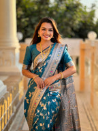 Morpeach Varni Fabrics Women's Traditional Banarasi Silk Saree with Woven Design & Blouse
