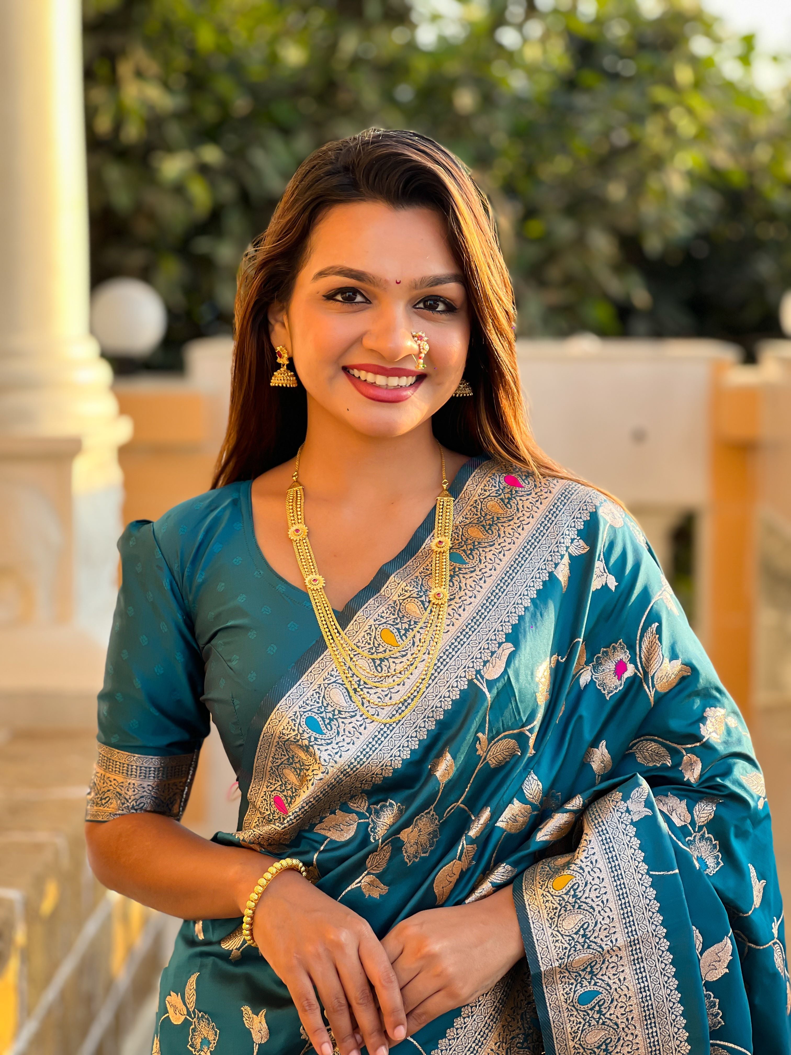 Morpeach Varni Fabrics Women's Traditional Banarasi Silk Saree with Woven Design & Blouse