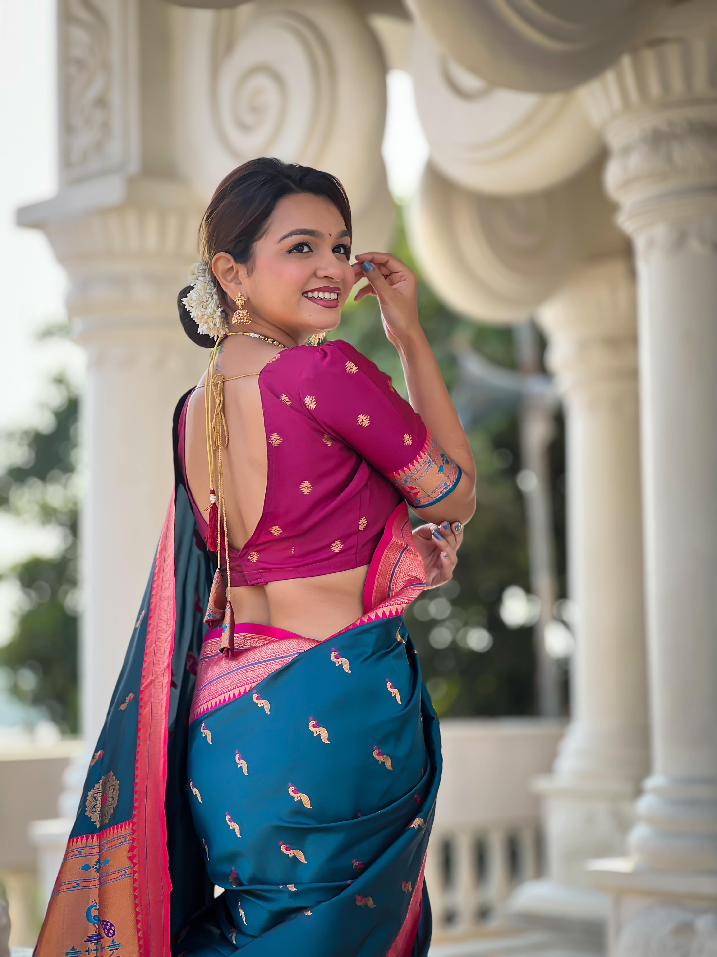 Morpeach Traditional Paithani Silk Saree with Tassels & Latkans – Includes Matching Blouse