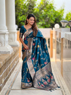 Morpich Designer Banarasi Silk Saree for Women –  Woven Floral Saree with Blouse