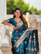 Morpich Designer Banarasi Silk Saree for Women –  Woven Floral Saree with Blouse