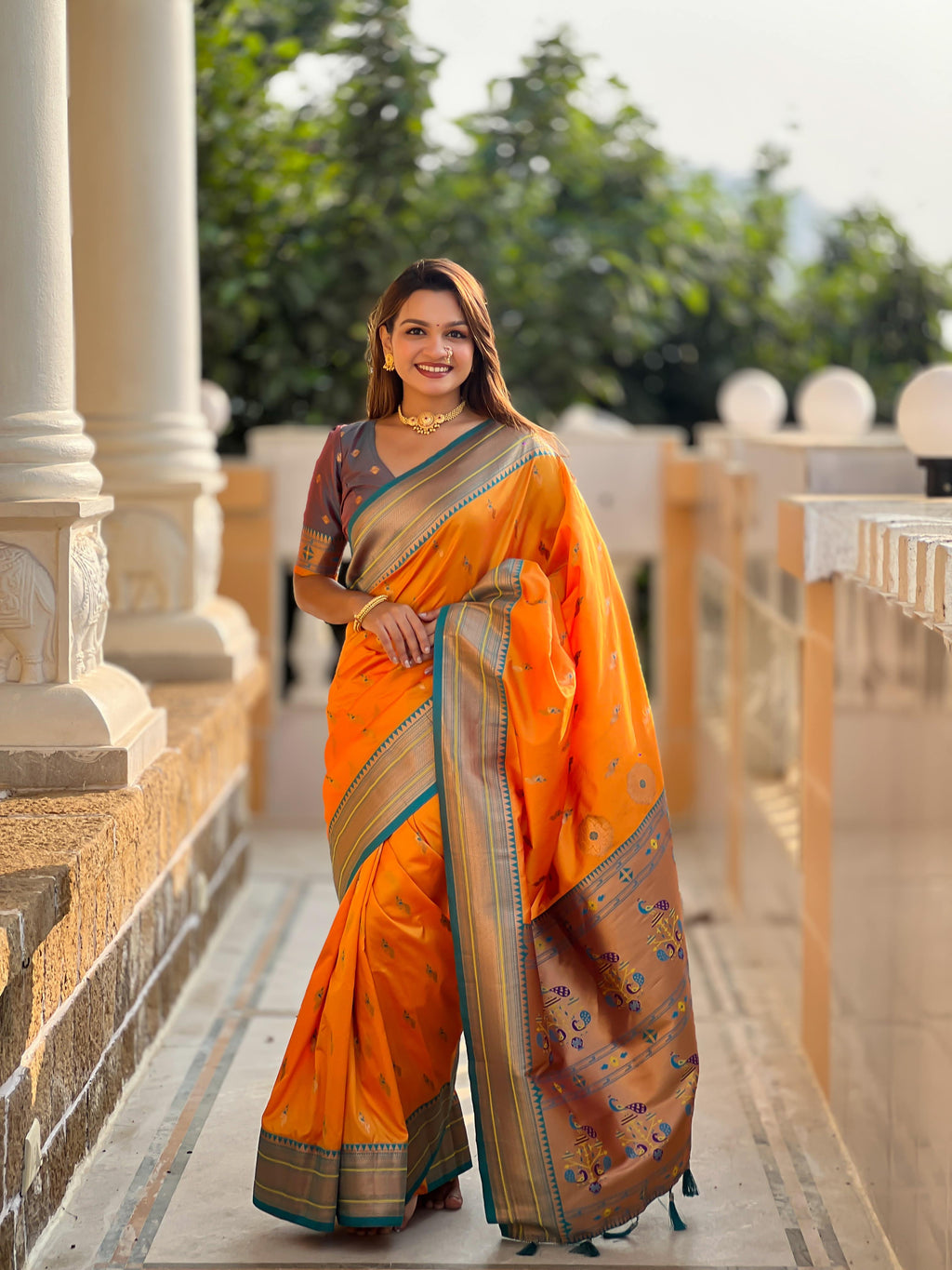Mustard Traditional Paithani Silk Saree with Tassels & Latkans – Includes Matching Blouse