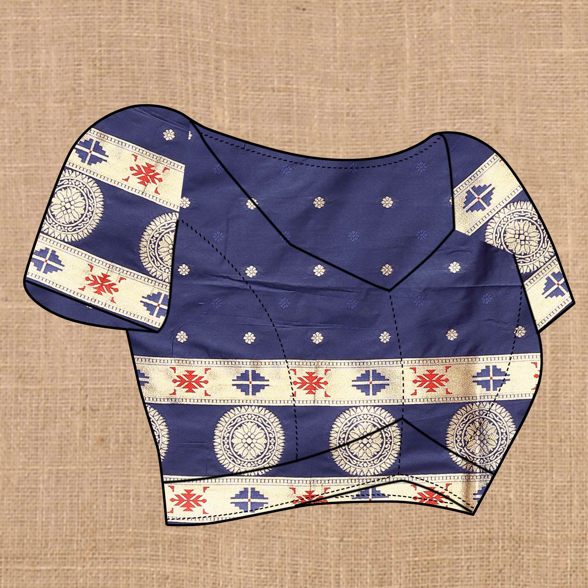 Navy Blue Soft Paithani Silk Saree with Zari Motifs, Meenakari Pallu & Contrast Blouse