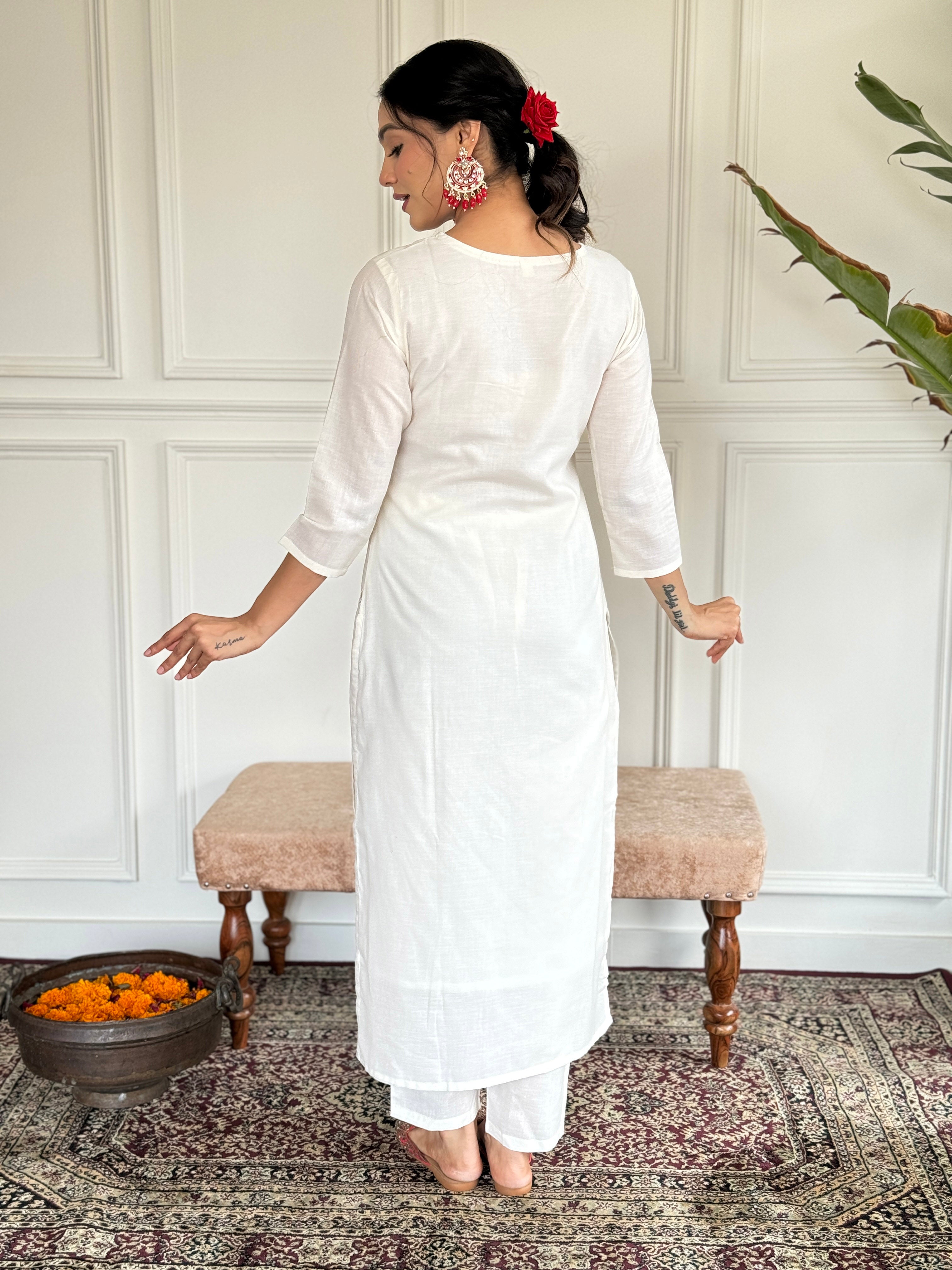 Women’s Pink Viscose Blend Embroidered Straight Kurta Set with Pant & Jacquard Silk Dupatta