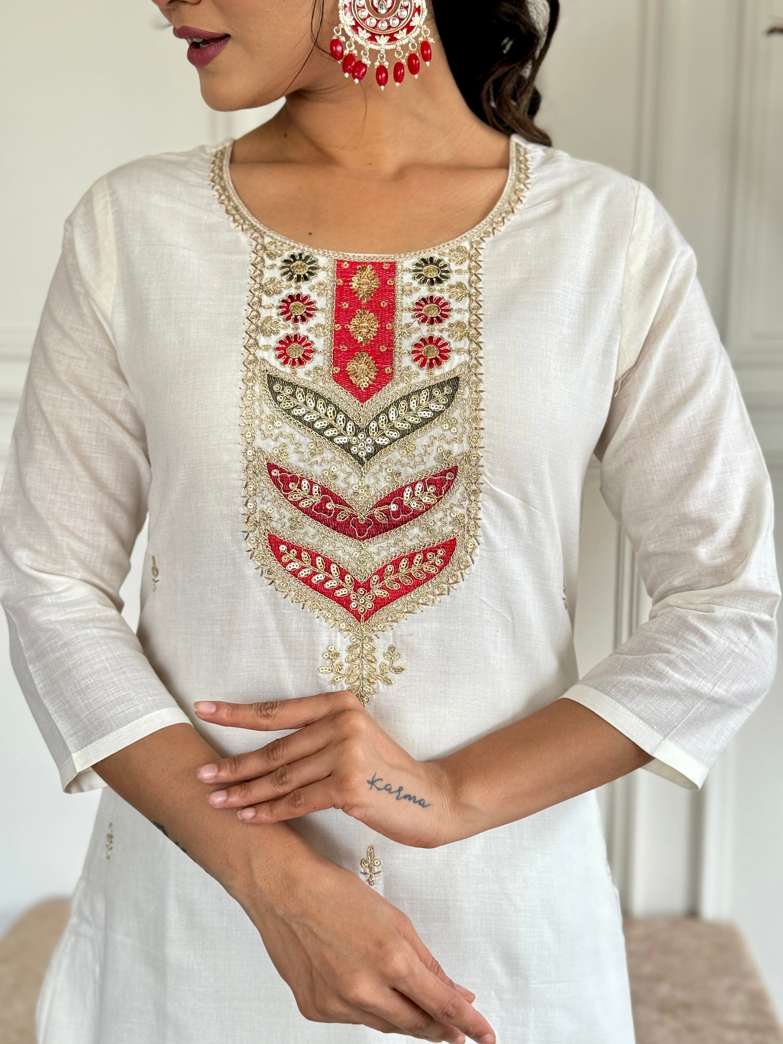 Women’s Pink Viscose Blend Embroidered Straight Kurta Set with Pant & Jacquard Silk Dupatta