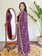 Women’s Purple Viscose Silk Embroidered Kurta Set with Pant & Printed Chinon Dupatta