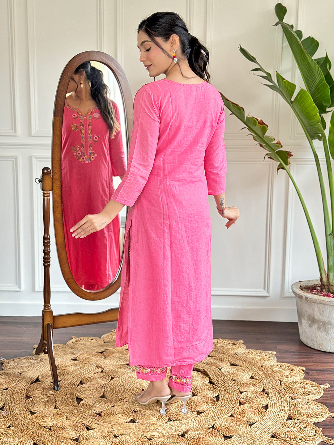 Women’s Pink Viscose Embroidered Straight Kurta with Viscose Pants & Cotton Dyed Dupatta Set  It’s concise, highlights the color first, and reads smoothly.