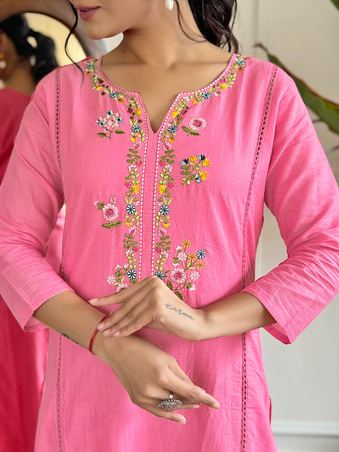 Women’s Pink Viscose Embroidered Straight Kurta with Viscose Pants & Cotton Dyed Dupatta Set  It’s concise, highlights the color first, and reads smoothly.