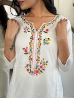 Women’s White Viscose Embroidered Straight Kurta Set with Viscose Pant & Cotton Lace Dupatta