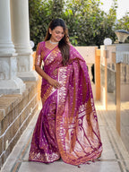 Onion Varni Fabrics Women Anjir Geometric Banarasi Silk Tassels and Latkans Saree comes With Matching Blouse