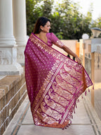 Onion Varni Fabrics Women Anjir Geometric Banarasi Silk Tassels and Latkans Saree comes With Matching Blouse