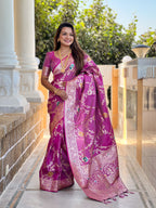 Onion Varni Fabrics Women Floral Banarasi Silk Woven Saree comes With Matching Blouse