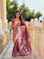 Onion Varni Fabrics Women Geometric Banarasi Silk Tassels and Latkans Saree comes With Matching Blouse