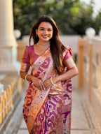 Onion Varni Fabrics Women Geometric Banarasi Silk Tassels and Latkans Saree comes With Matching Blouse