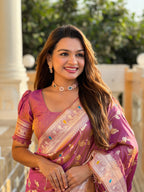 Onion Varni Fabrics Women's Traditional Banarasi Silk Saree with Woven Design & Blouse