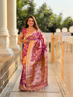 Onion Varni Fabrics Women's Traditional Banarasi Silk Saree with Woven Design & Blouse