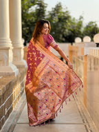 Onion Varni Fabrics Women's Traditional Banarasi Silk Saree with Woven Design & Blouse