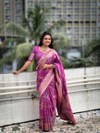 Onion Designer Banarasi Silk Saree for Women –  Woven Floral Saree with Blouse