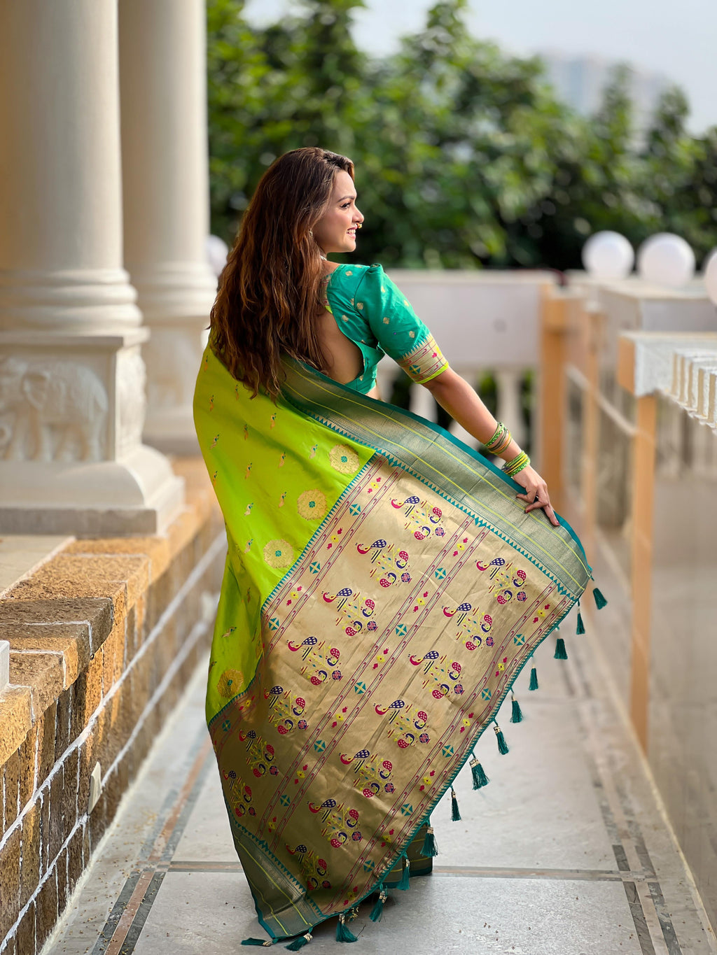 Parrot Green Traditional Paithani Silk Saree with Tassels & Latkans – Includes Matching Blouse