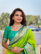 Parrot Green Traditional Paithani Silk Saree with Tassels & Latkans – Includes Matching Blouse