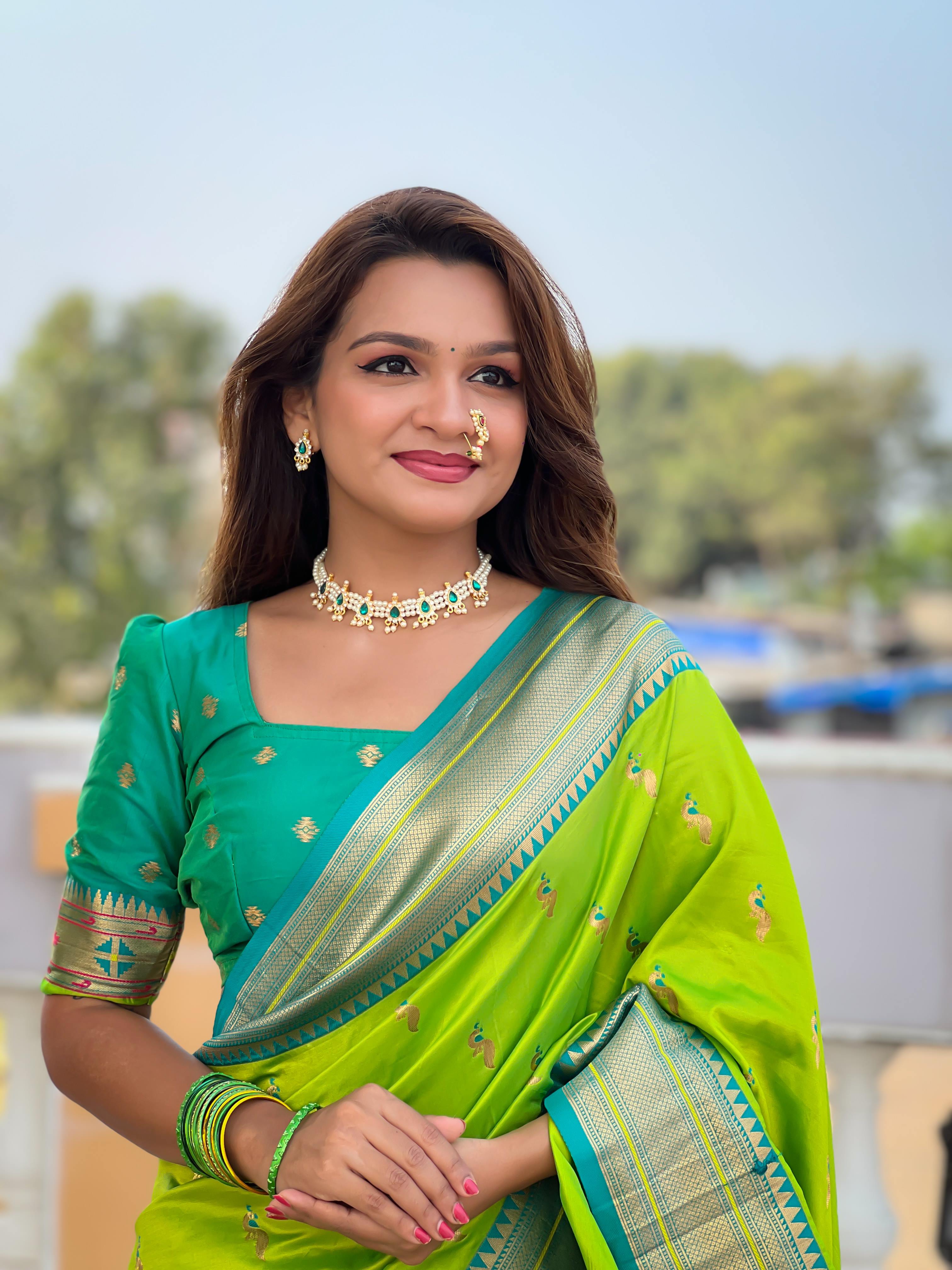 Parrot Green Traditional Paithani Silk Saree with Tassels & Latkans – Includes Matching Blouse