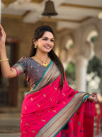 Pink Traditional Paithani Silk Saree with Tassels & Latkans – Includes Matching Blouse