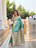 Pista Varni Fabrics Women's Traditional Banarasi Silk Saree with Woven Design & Blouse