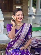 Purple Varni Fabrics Women's Traditional Banarasi Silk Saree with Woven Design & Blouse