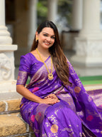 Purple Designer Banarasi Silk Saree for Women –  Woven Floral Saree with Blouse
