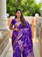 Purple Designer Banarasi Silk Saree for Women –  Woven Floral Saree with Blouse