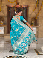 Rama Designer Banarasi Silk Saree for Women –  Woven Floral Saree with Blouse