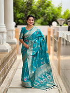 Rama Designer Banarasi Silk Saree for Women –  Woven Floral Saree with Blouse