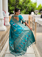 Rama Designer Banarasi Silk Saree for Women –  Woven Floral Saree with Blouse