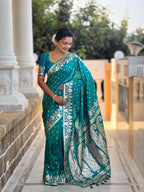 Rama Varni Fabrics Women Anjir Geometric Banarasi Silk Tassels and Latkans Saree comes With Matching Blouse