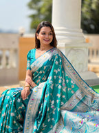 Rama Varni Fabrics Women's Traditional Banarasi Silk Saree with Woven Design & Blouse