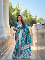 Rama Varni Fabrics Women Geometric Banarasi Silk Tassels and Latkans Saree comes With Matching Blouse