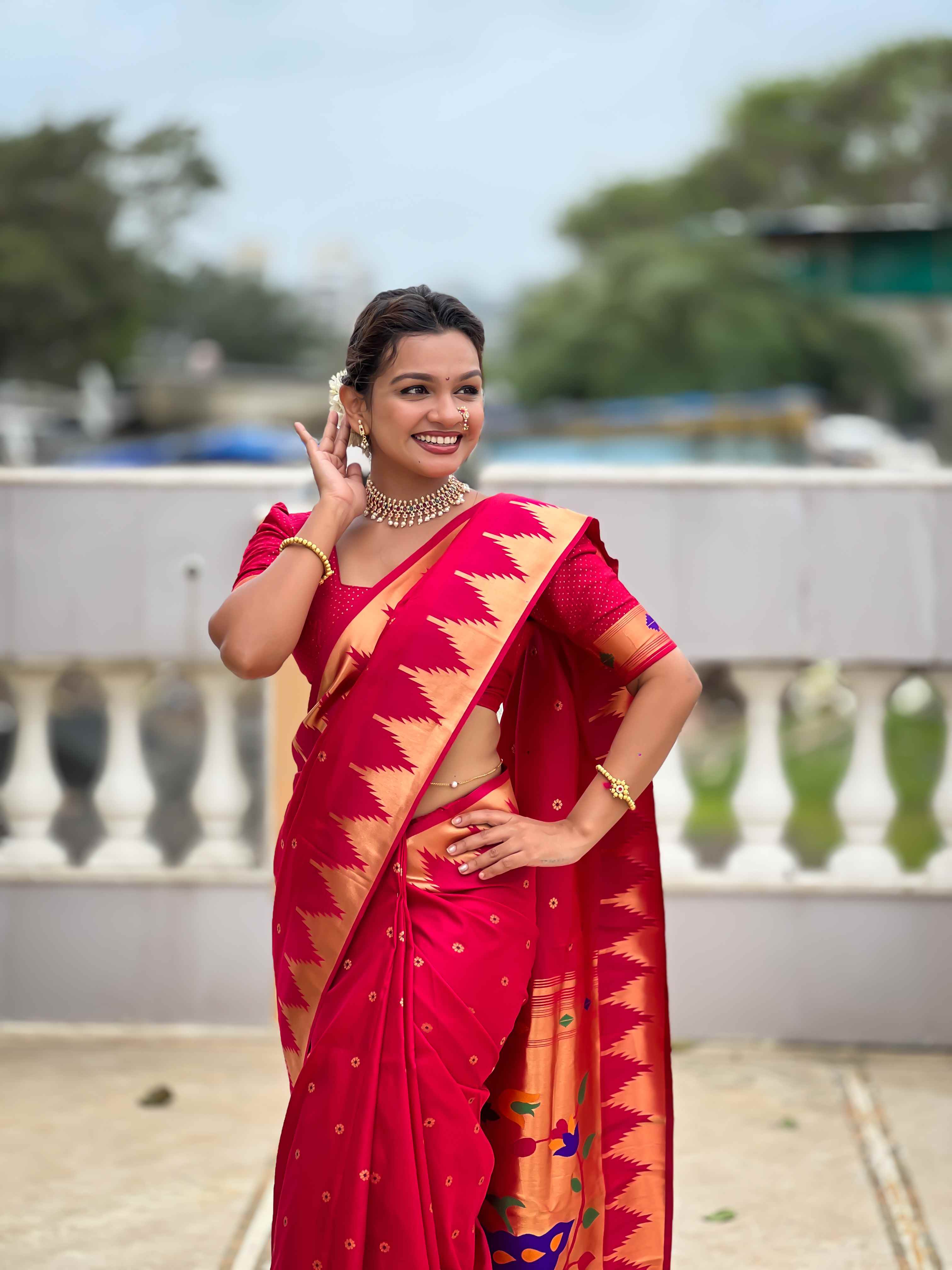 Rani Pink Paithani Silk Saree with Meenakari Rich Pallu & Temple Weaving Border