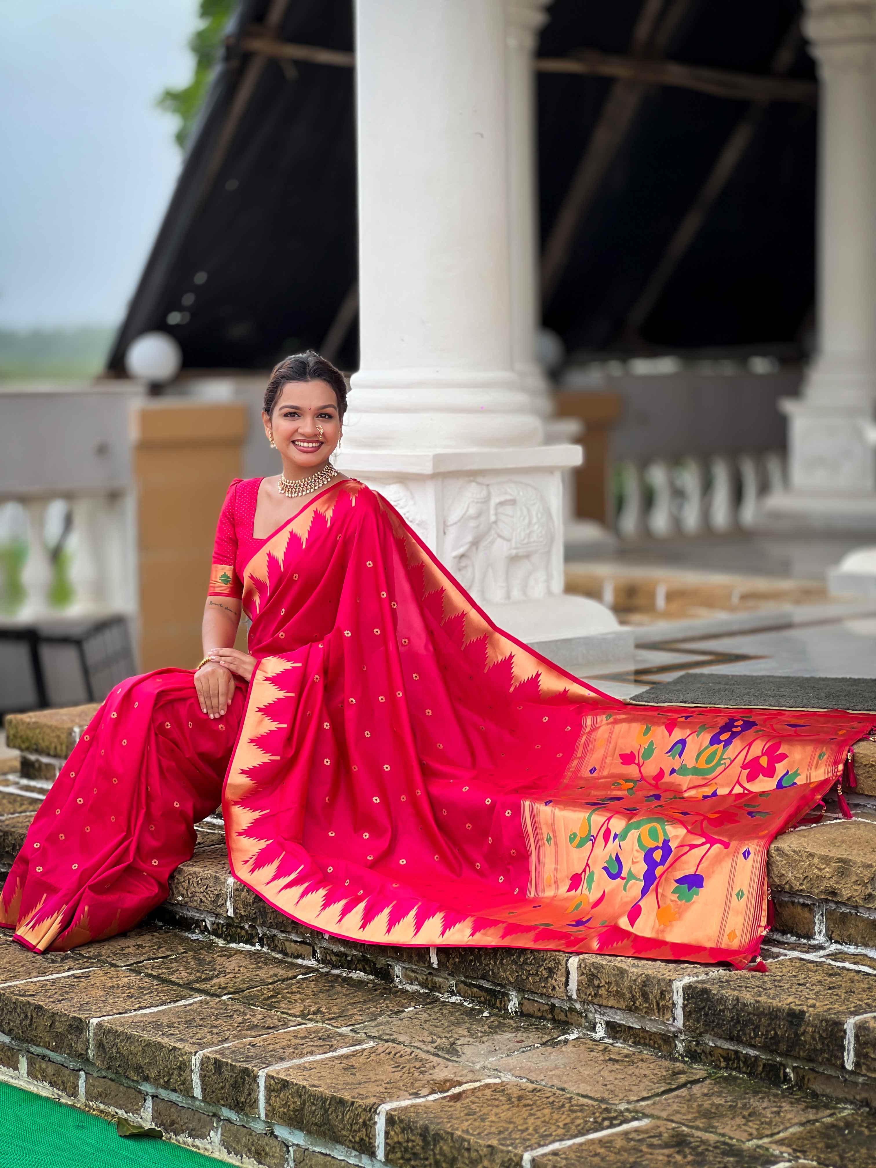 Rani Pink Paithani Silk Saree with Meenakari Rich Pallu & Temple Weaving Border
