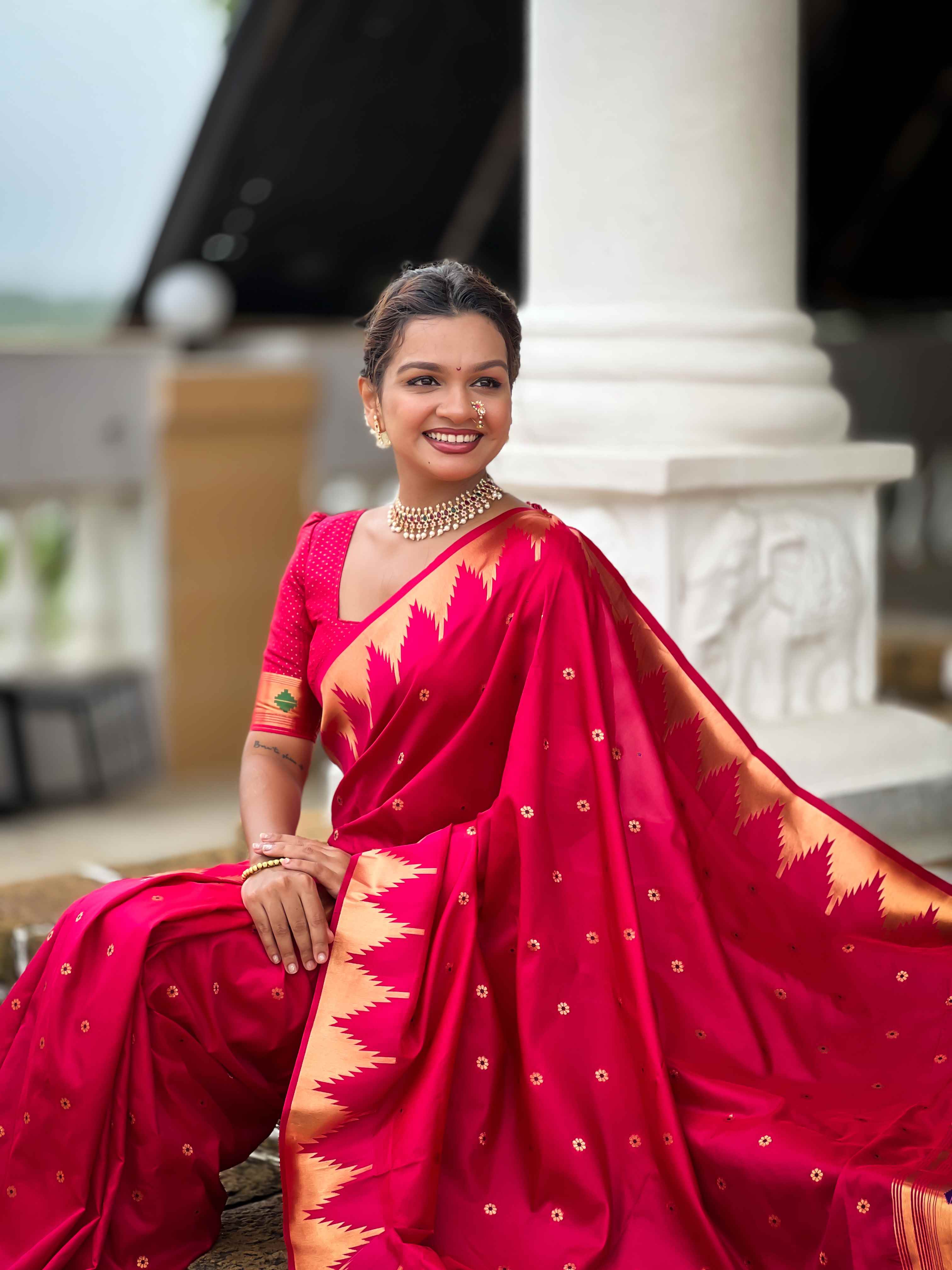 Rani Pink Paithani Silk Saree with Meenakari Rich Pallu & Temple Weaving Border