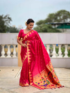 Rani Pink Paithani Silk Saree with Meenakari Rich Pallu & Temple Weaving Border