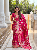 Rani Pink Varni Fabrics Women Floral Dolla Silk Tassels and Latkans Saree comes With Matching Blouse
