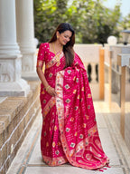 Rani Pink Varni Fabrics Women Floral Dolla Silk Tassels and Latkans Saree comes With Matching Blouse