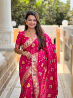 Rani Pink Varni Fabrics Women Floral Dolla Silk Tassels and Latkans Saree comes With Matching Blouse