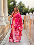 Rani Pink Varni Fabrics Women's Traditional Banarasi Silk Saree with Woven Design & Blouse