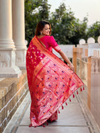 Rani Pink Varni Fabrics Women's Traditional Banarasi Silk Saree with Woven Design & Blouse