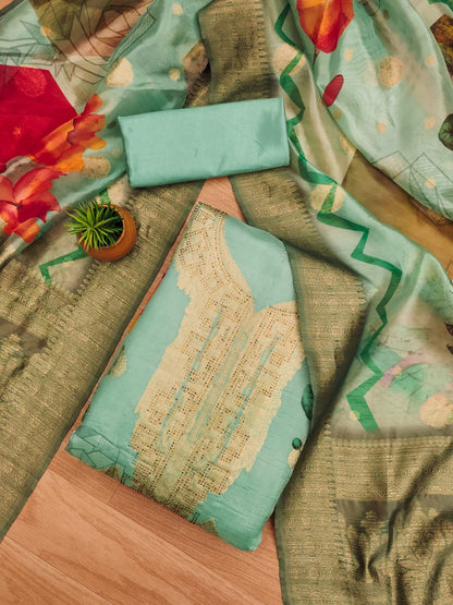 Sea Green Dress Material Set With Dupatta