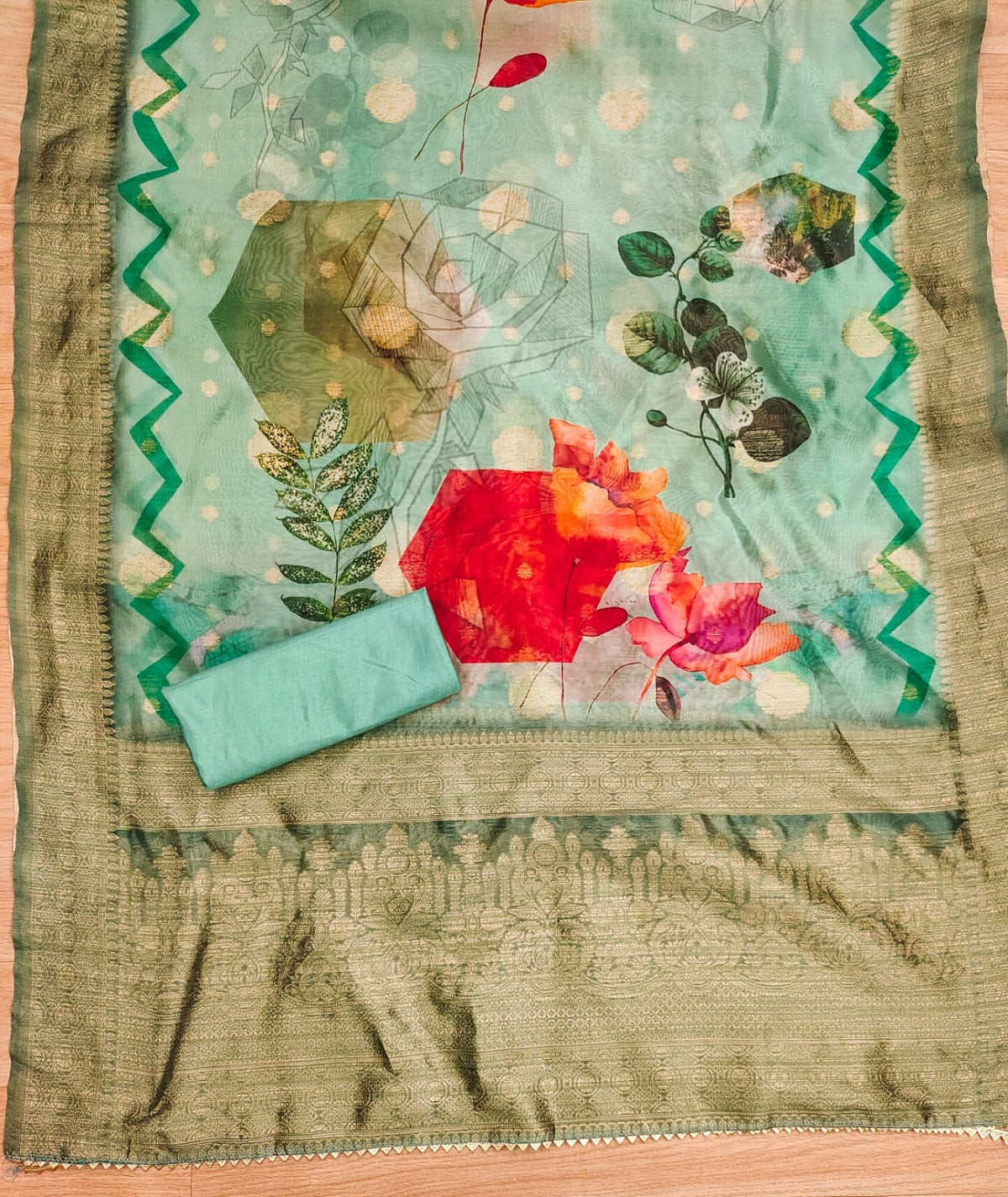 Sea Green Dress Material Set With Dupatta