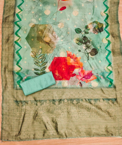 Sea Green Dress Material Set With Dupatta