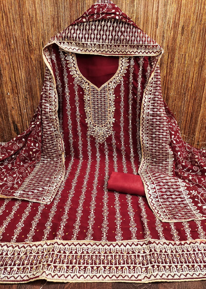 Red Dress Material Set With Dupatta