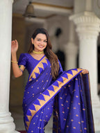 Royal Blue Paithani Silk Saree with Meenakari Rich Pallu & Temple Weaving Border